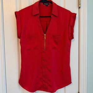 Express Red Blouse with Zipper Detail